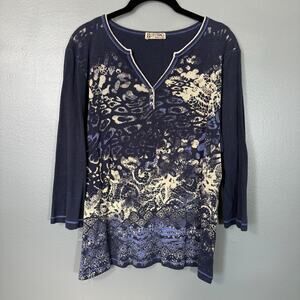 Blue Canyon Vintage 90's Y2K Blue Grunge Boho Top - Size 1X - Women's Plus Size